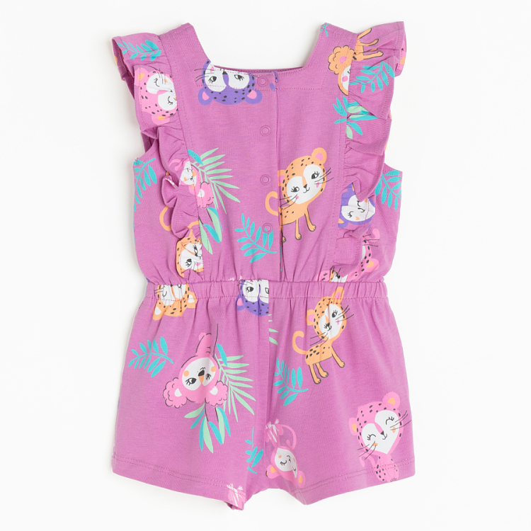 Lilac romper with small monkeys and cheetas print