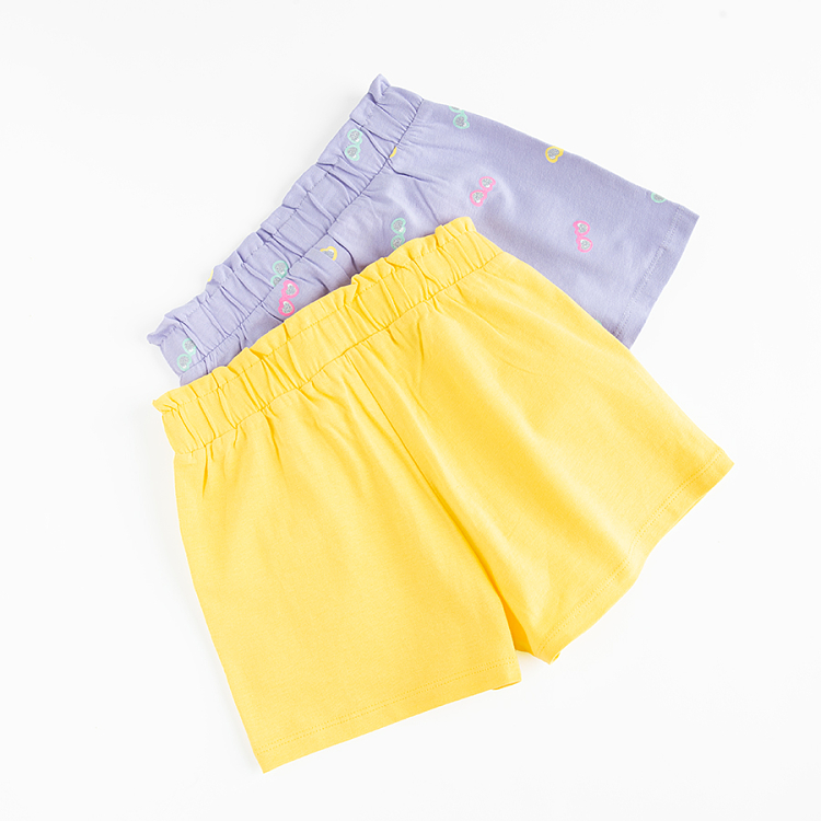 Yellow and violet with sunglasses shorts with elastic waist