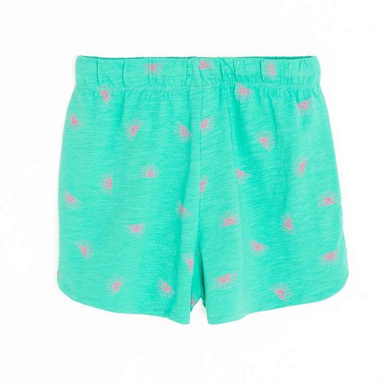 Green shorts with print and adjustable waist