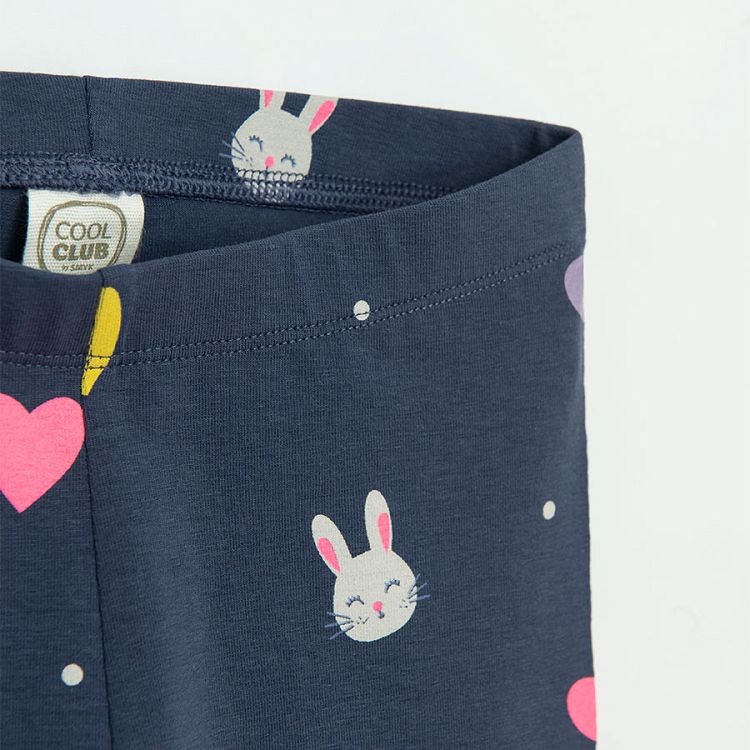 Navy blue leggings with hearts and bunnies print