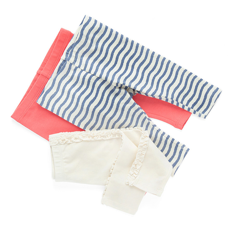 Peach, striped and cream leggings- 3 pack