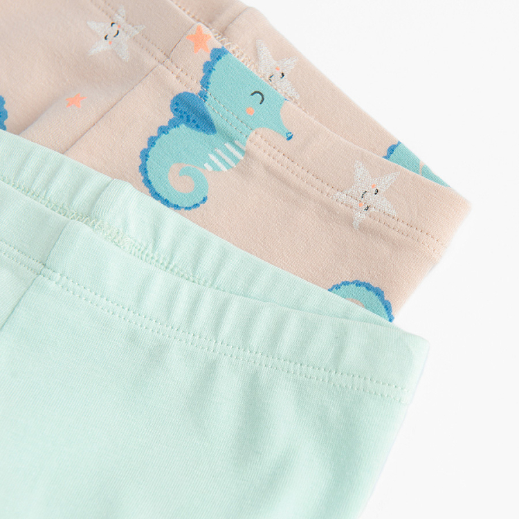 Light pink and light turquoise leggings with sea world print- 2 pack