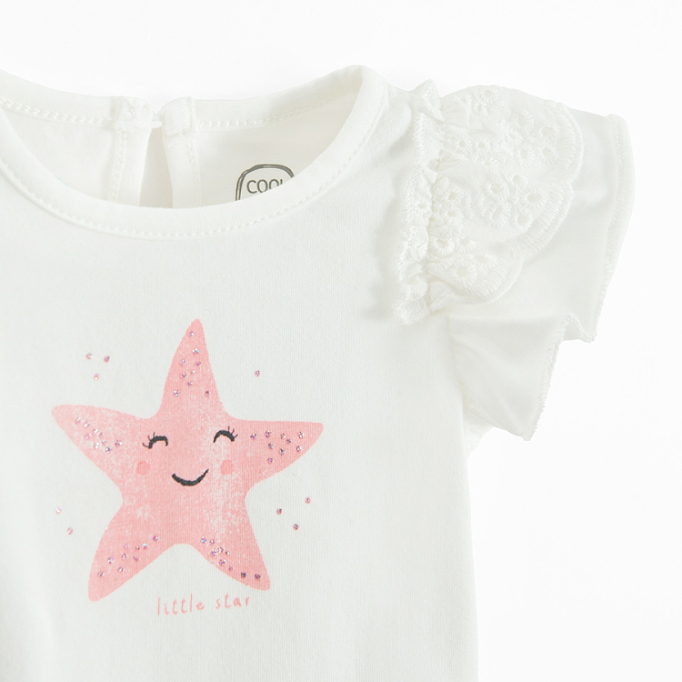 White T-shirt with starfish print and coral tute skirt- 2 pieces