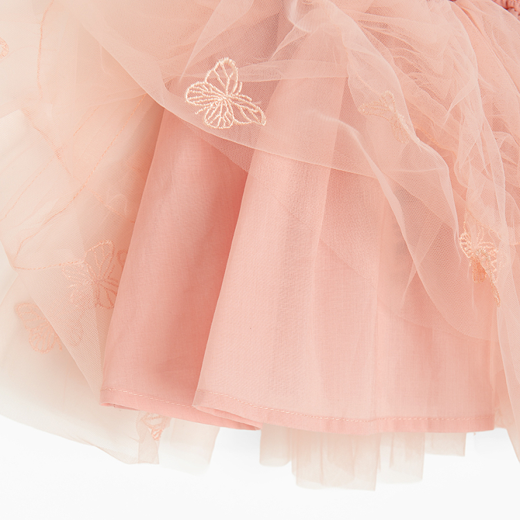 Pink sleeveless party dress with tulle