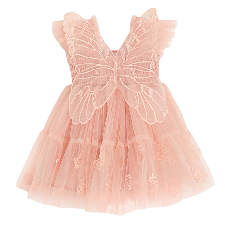 Pink sleeveless party dress with tulle