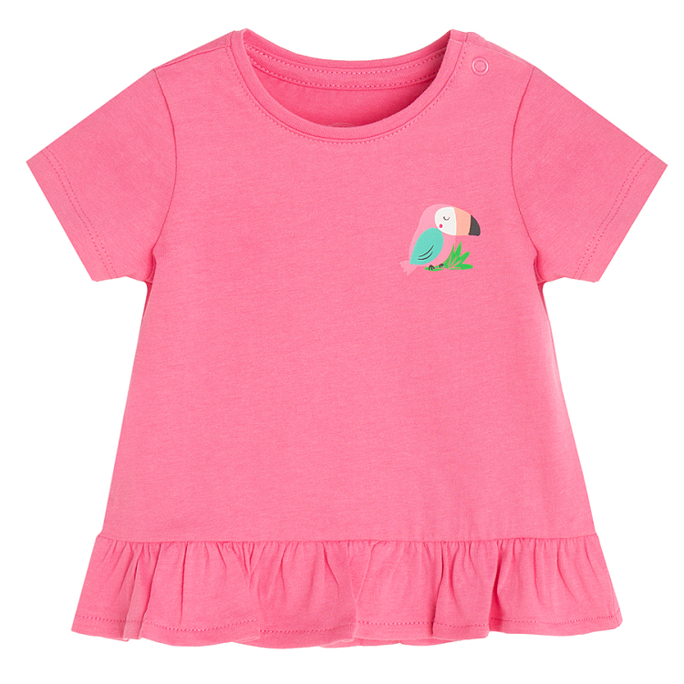 Pink and light pink T-shirts with parrots print- 2 pack