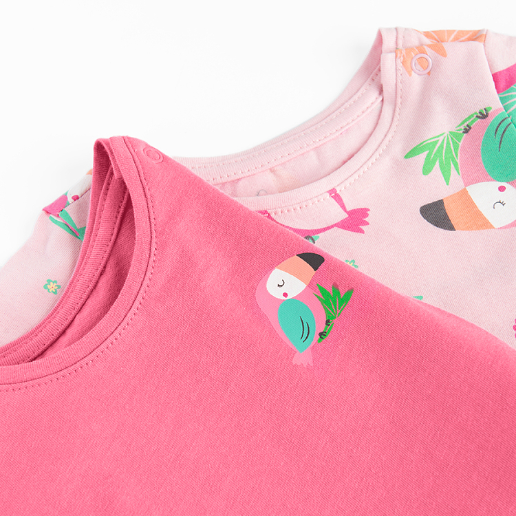 Pink and light pink T-shirts with parrots print- 2 pack