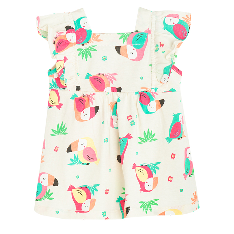 Pink and light pink with parrots print sleeveless dresses- 2 pack