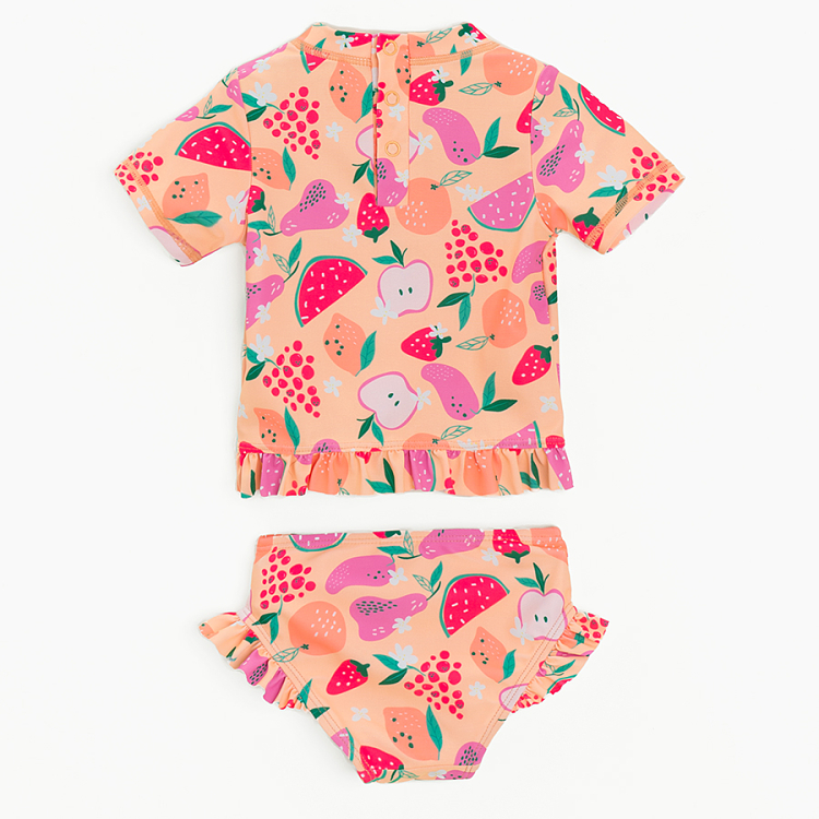 Two piece- swimsuit, short sleeve top and bottom with summer fruit print