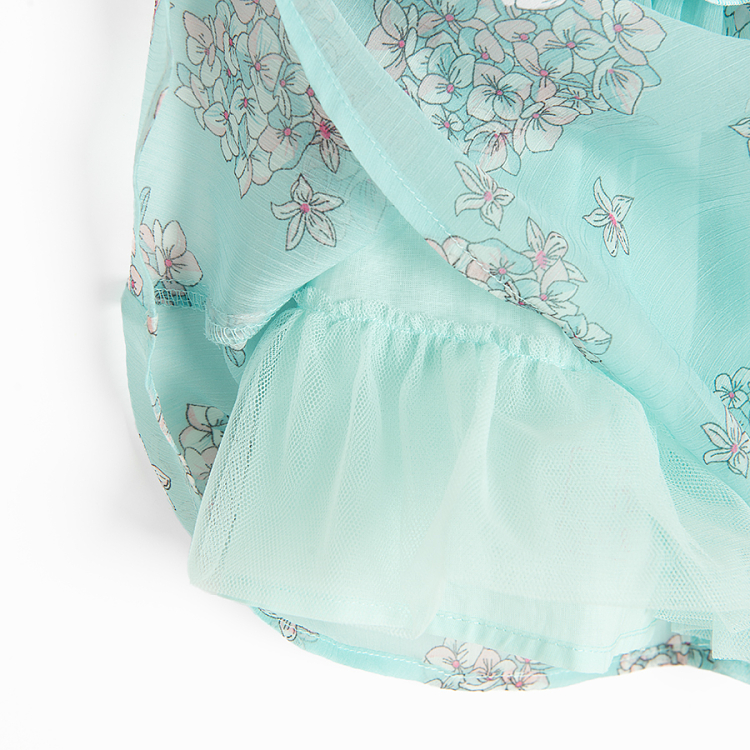 Mint short sleevel dress with white flowers print