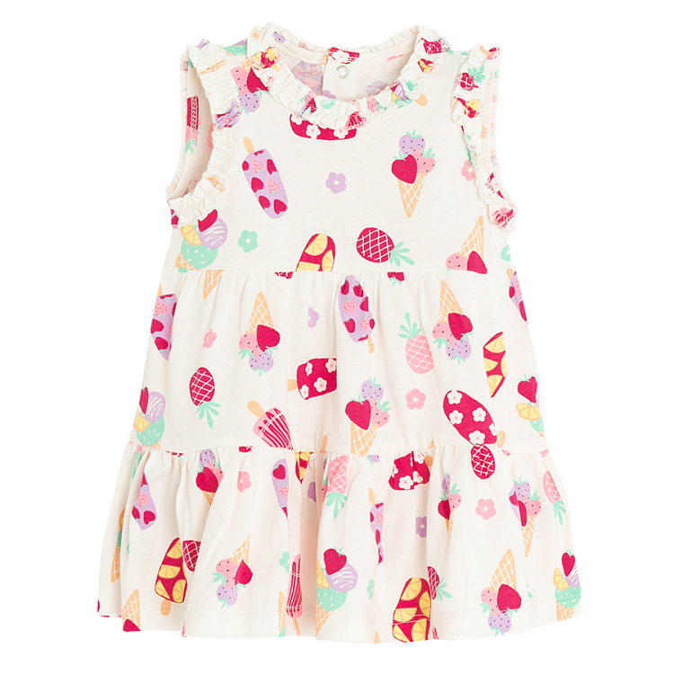 Pink and white sleeveless dresses with ice cream print- 2 pack