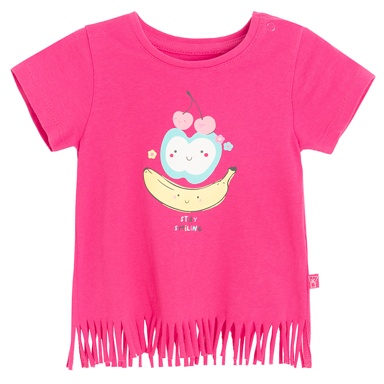 Dark pink T-shirt with fruit and STAY SMILING print