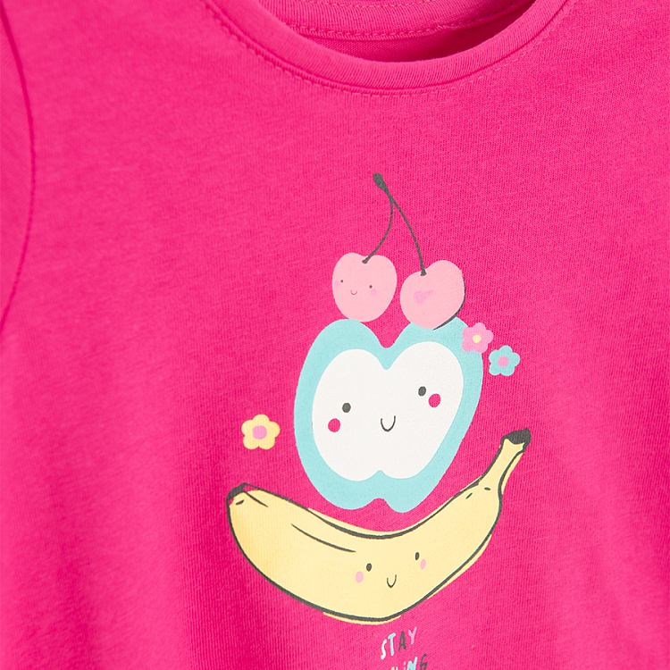 Dark pink T-shirt with fruit and STAY SMILING print