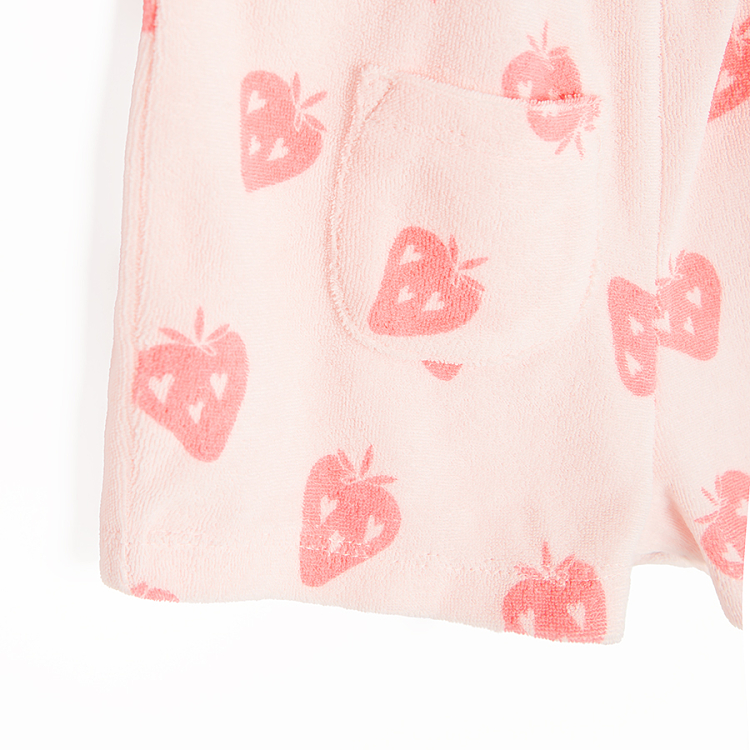 Pink romper with straps and strawberries print