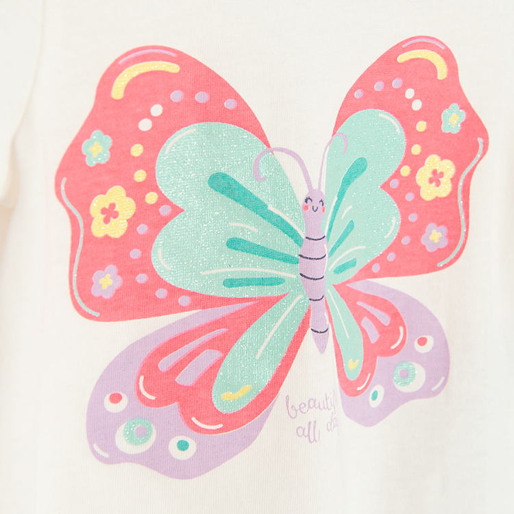 White T-shirt with butterly print and fringes