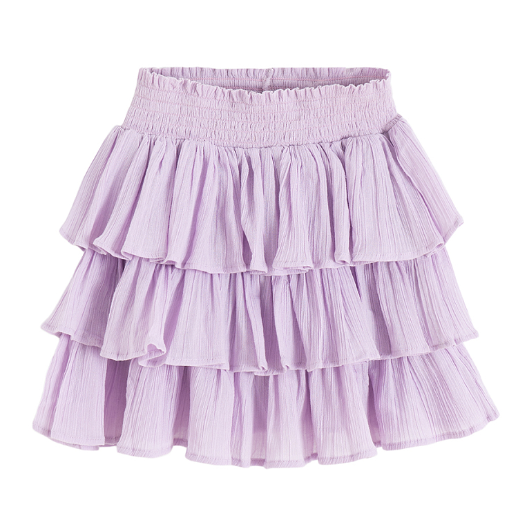 White T-shirt with parrots and purple skirt with ruffles- 2 pieces