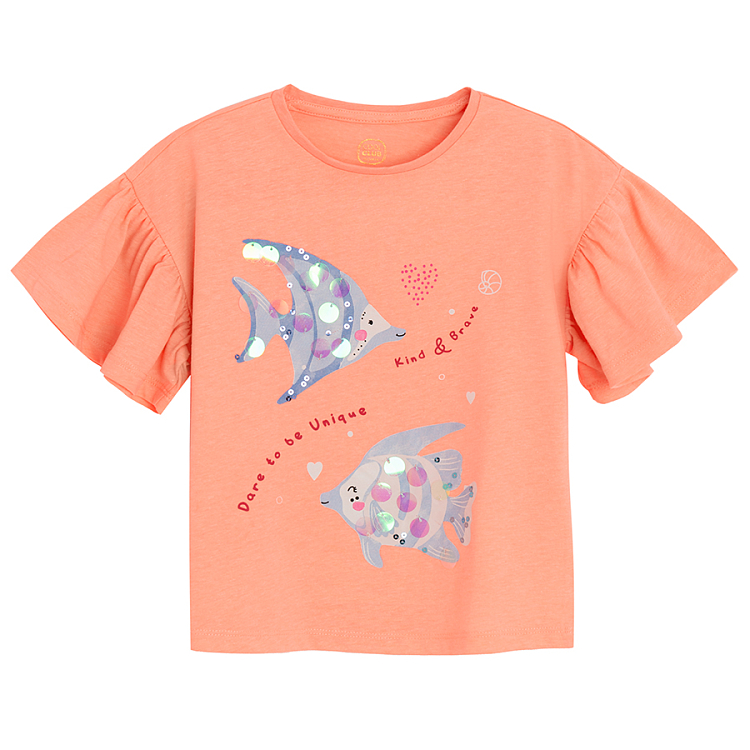 Peach T-shirt with fish print