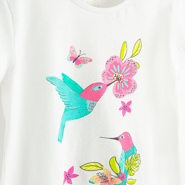 White T-shirt with birds and flowers print