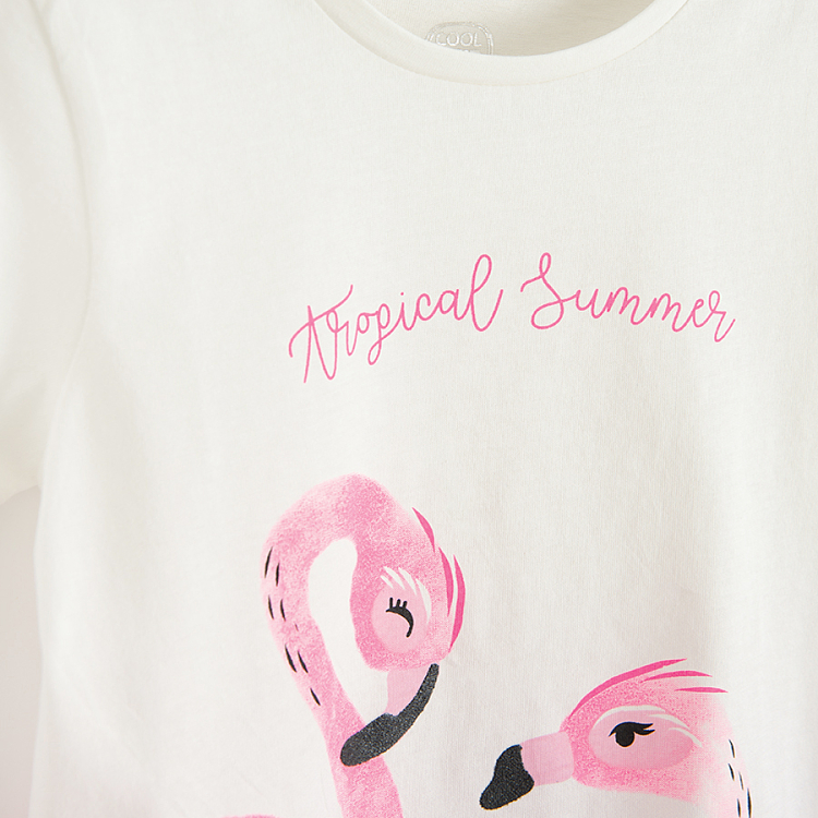 White T shirt with flamingo print Coolclub