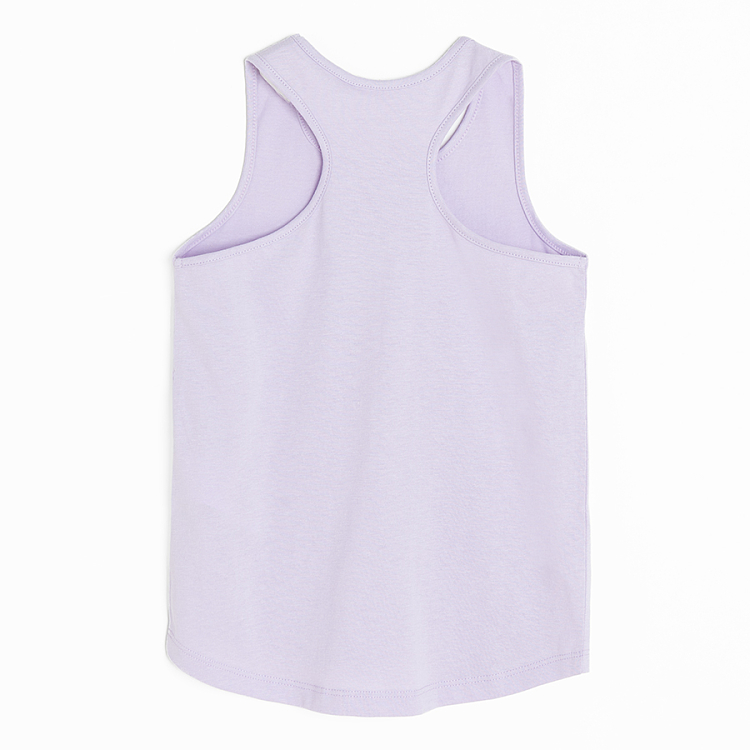 Violet sleeveless T-shirt with flamingo print