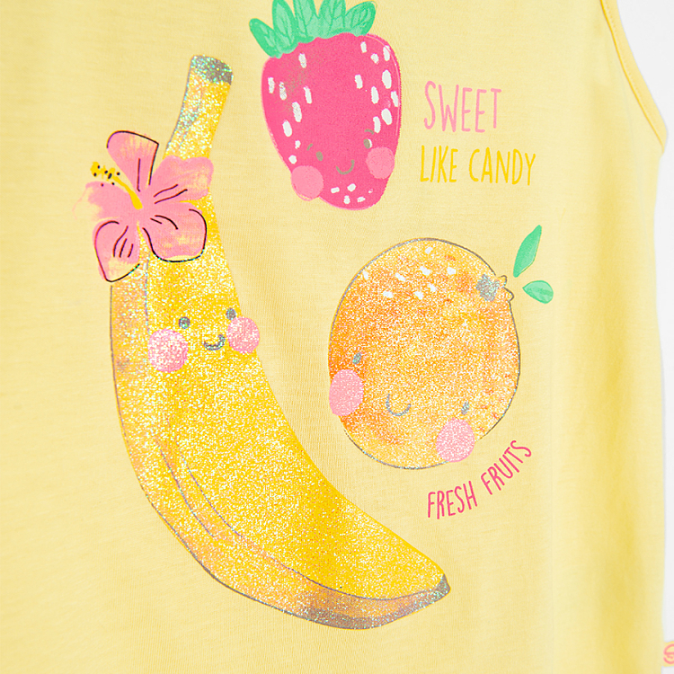 Yellow sleeveless T-shirt with summer fruit print