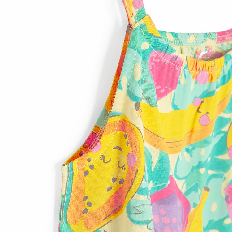 Yellow sleeveless dress with fruit print