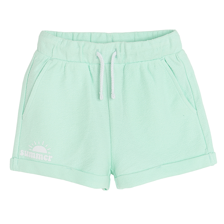 Turquoise shorts with cord on waist