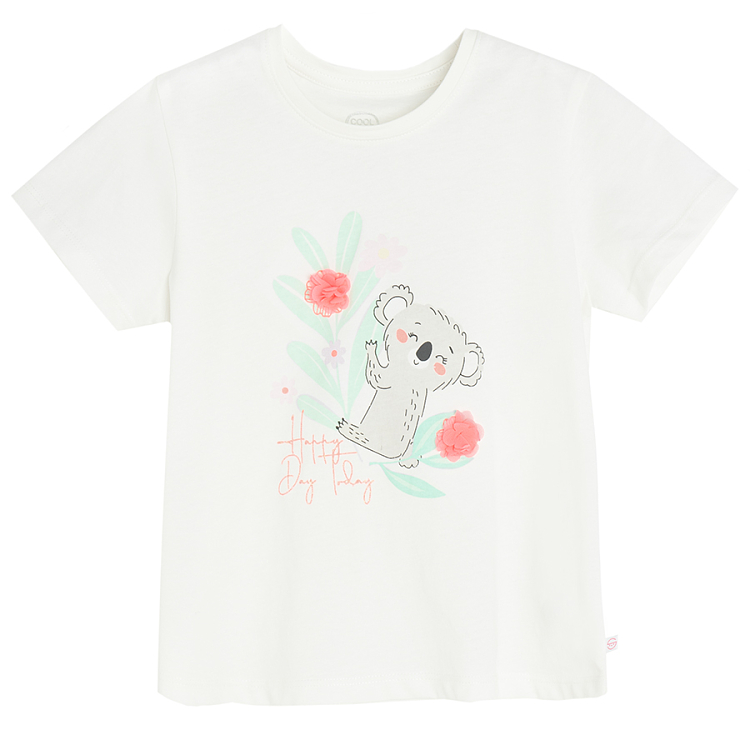 White and pink T-shirts with flowers and animal print- 3 pack