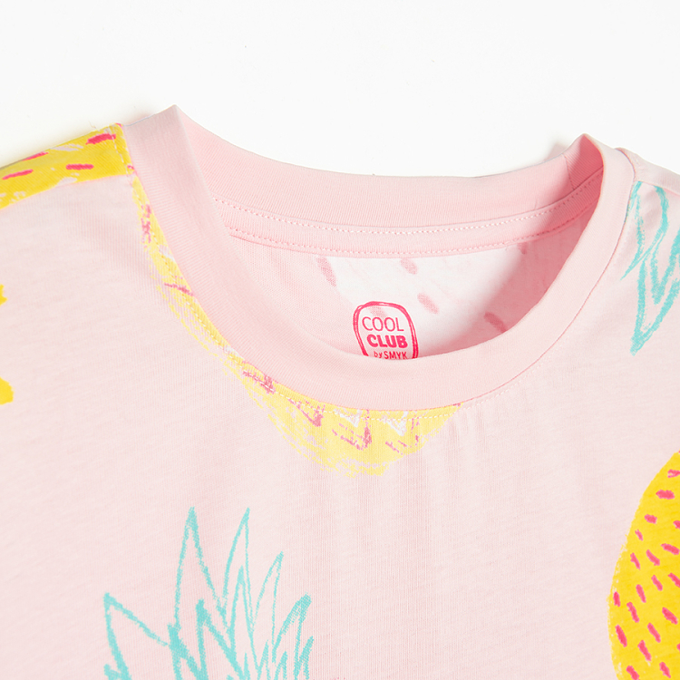 Pink drop shoulders blouse with pineapples print