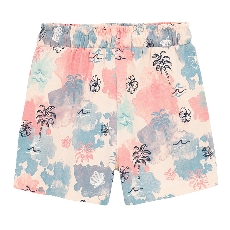 Pink shorts with seaside prints