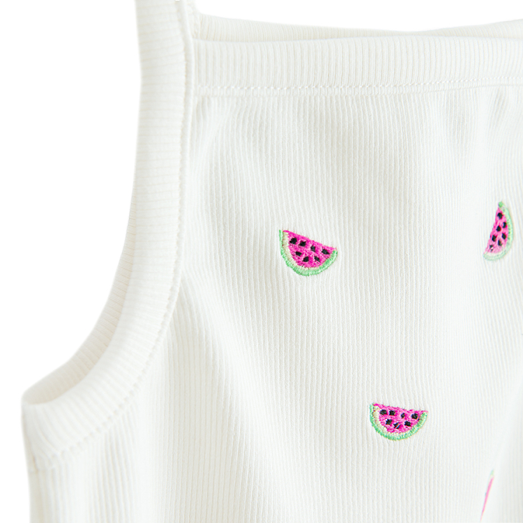 White sleeveless T-shirt with watermelons print