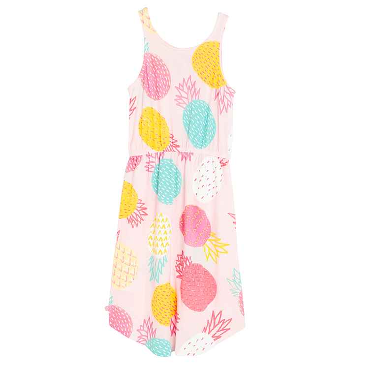 Sleeveless dress with pineapples print