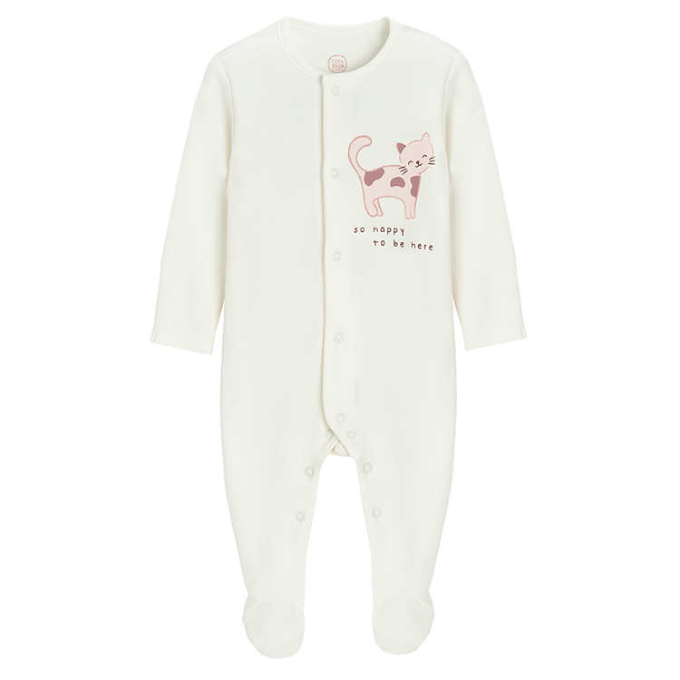 White and pink footed overalls with kitten print- 2 pack