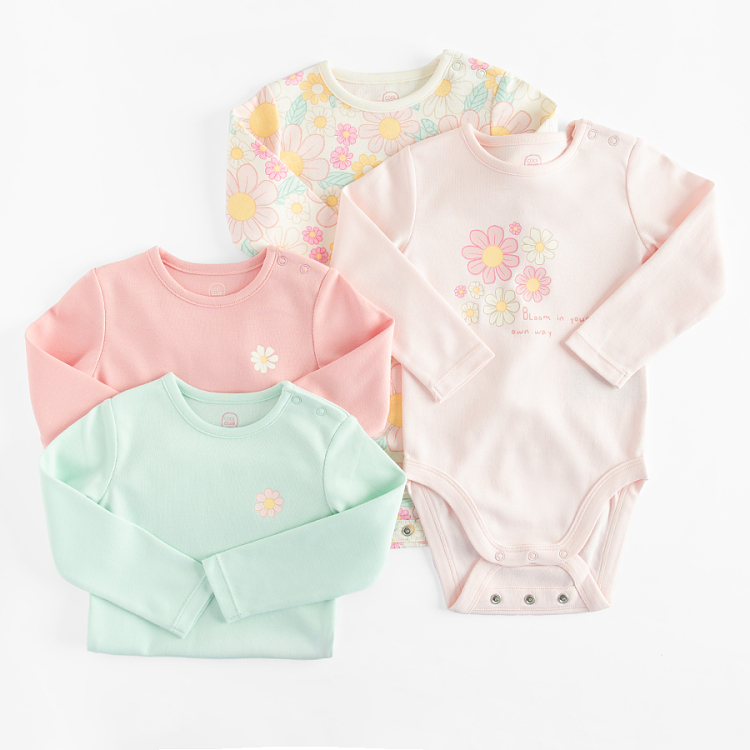 Pastel and floral long sleeve bodysuits - 4 pack