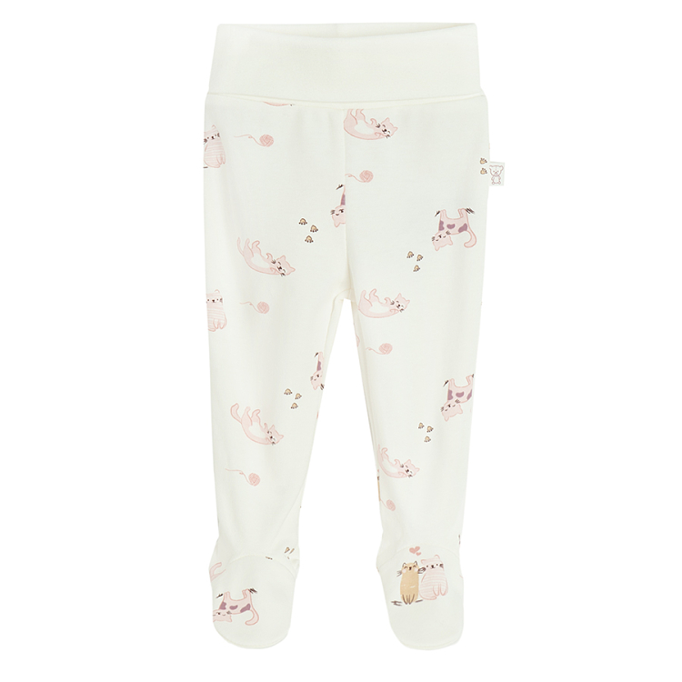 White and pink footed leggings with kitten print- 2 pack