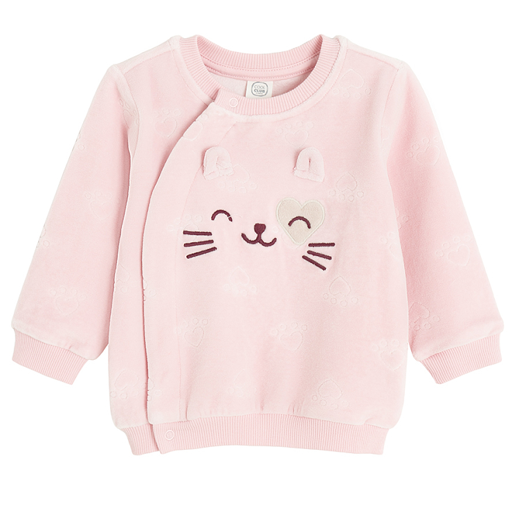 Pink zip through sweatshirt with kitten print