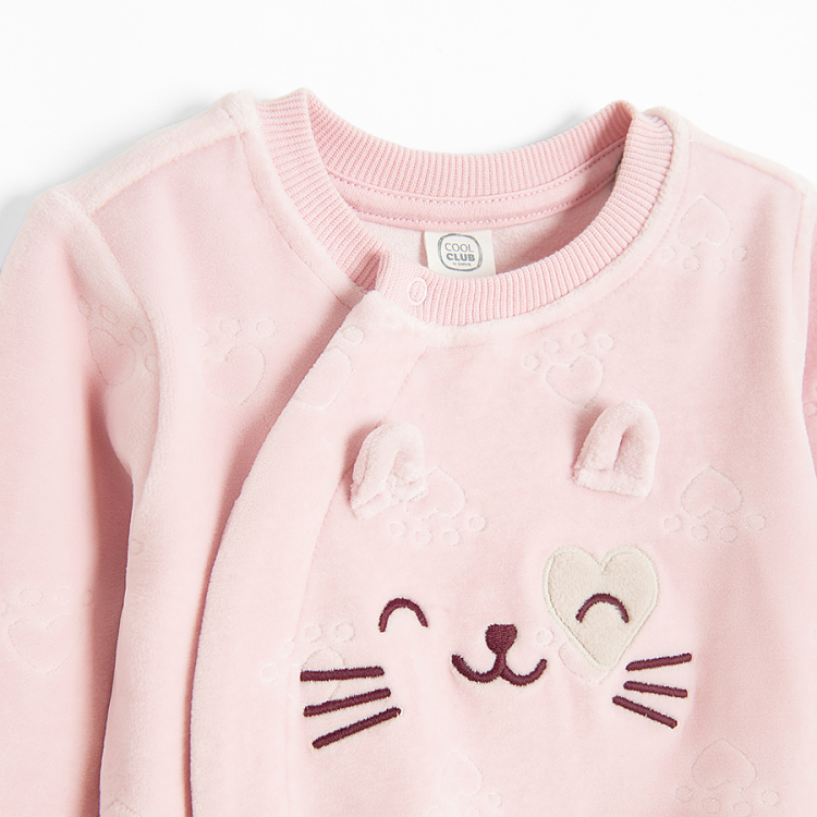 Pink zip through sweatshirt with kitten print