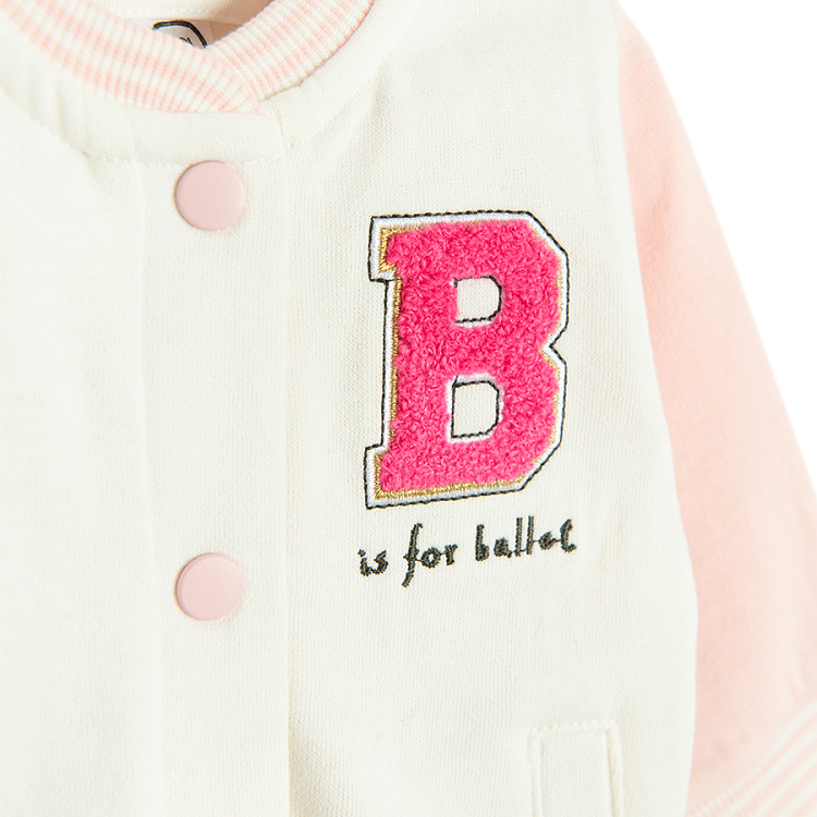 White and pink buttons sweatshirt with B print on the chest and angels wings on the back