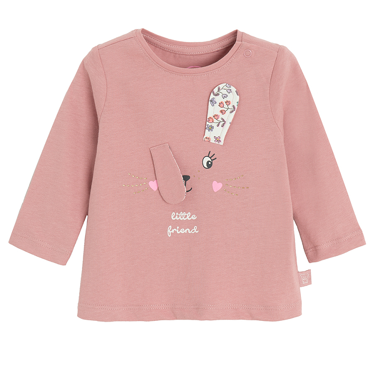 Pink long sleeve blouse with bunny face print