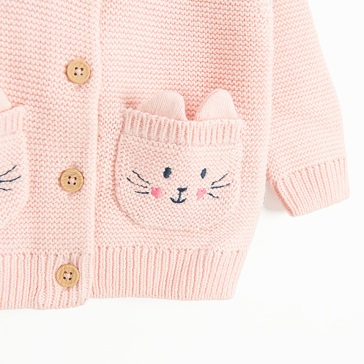 Pink button down jacket with bunnies on the side pockets