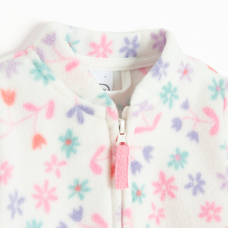 White with pastel print zip through sweatshirt