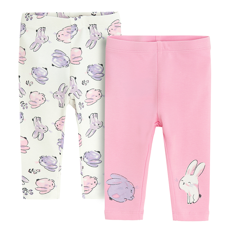 White and pink leggings with bunnies print