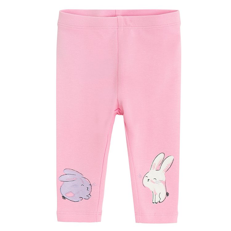 White and pink leggings with bunnies print