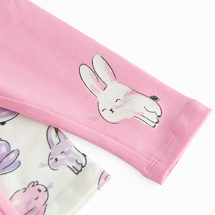 White and pink leggings with bunnies print