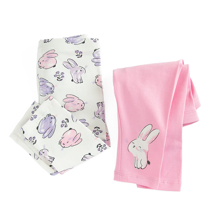 White and pink leggings with bunnies print