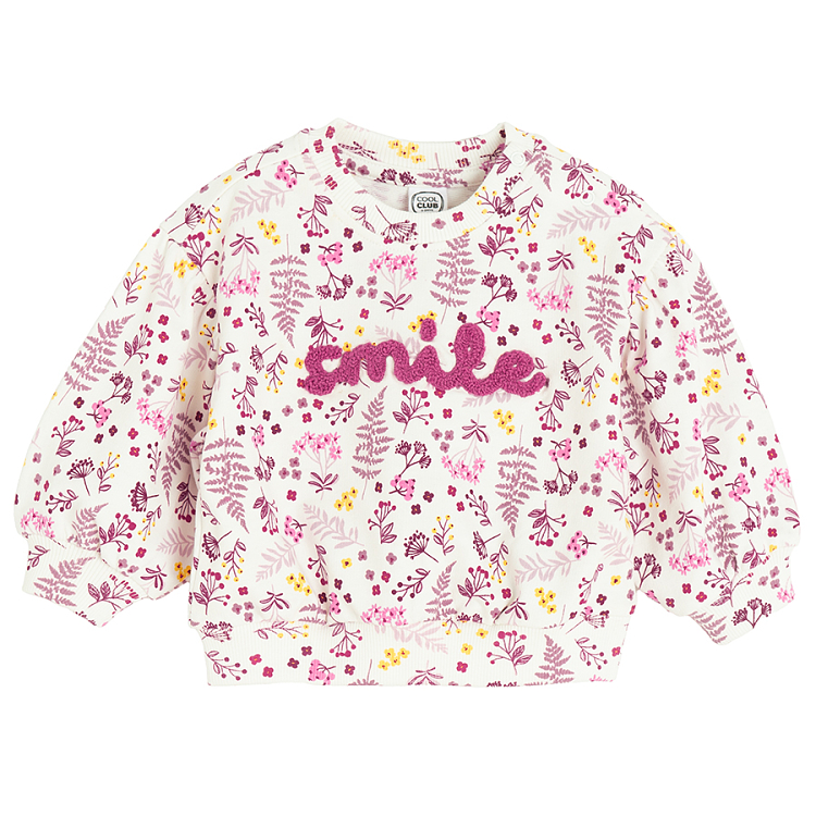 Floral sweatshirt with SMILE print and yellow pants set- 2 pieces