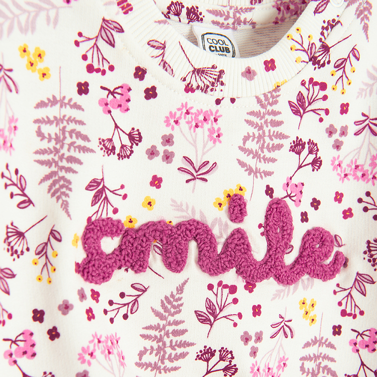 Floral sweatshirt with SMILE print and yellow pants set- 2 pieces