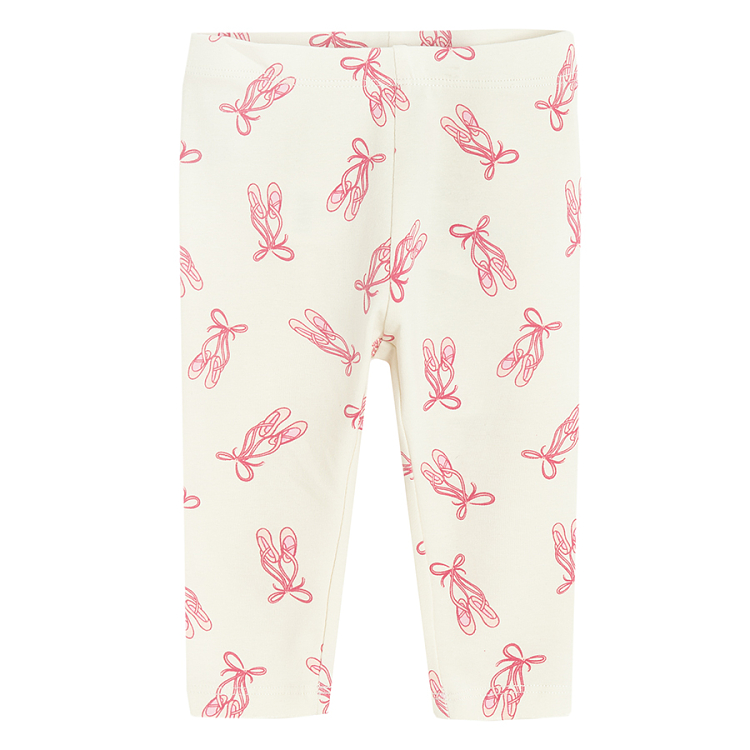 Pink and white with ballet shoes print leggings- 2 pack