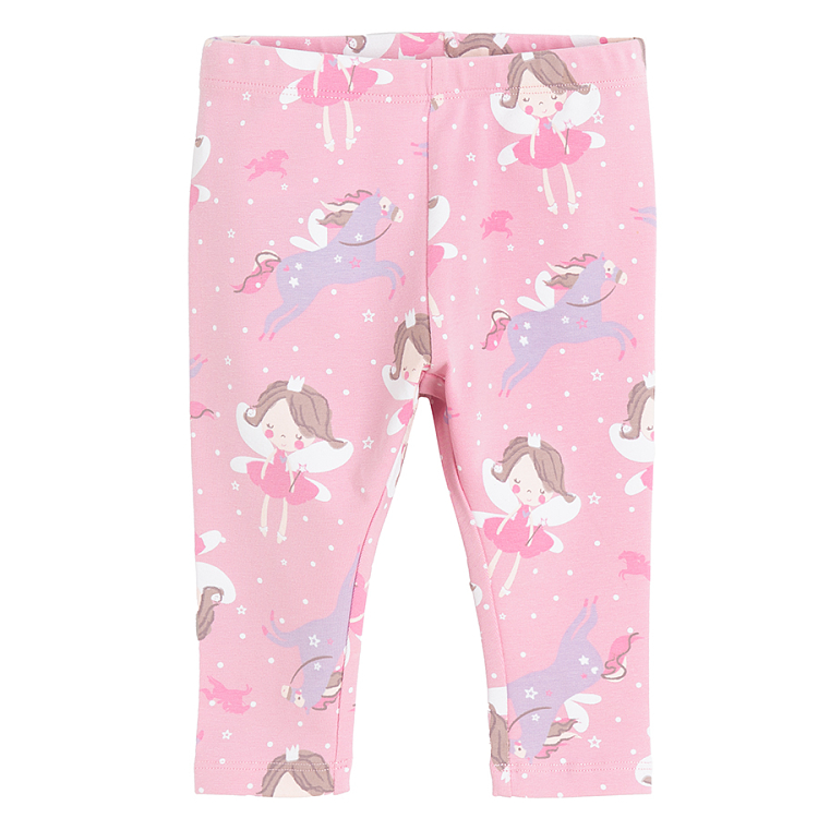 Pink leggings with princess print