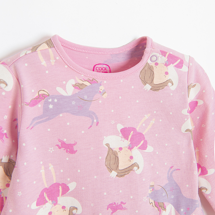 Pink long sleeve dress with fairies print